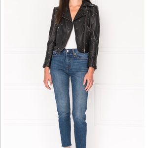HTF LaMarque “Piper” Black + Silver Studded Leather Jacket Moto Jacket Med NWT